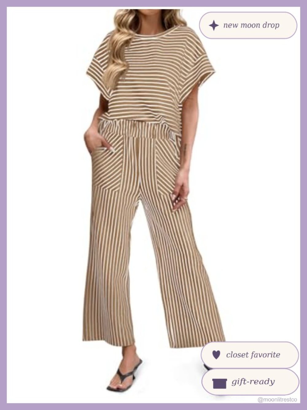 Women 2 Piece Lounge Set Striped Batwing Sleeve Wide Leg Pants Matching Set